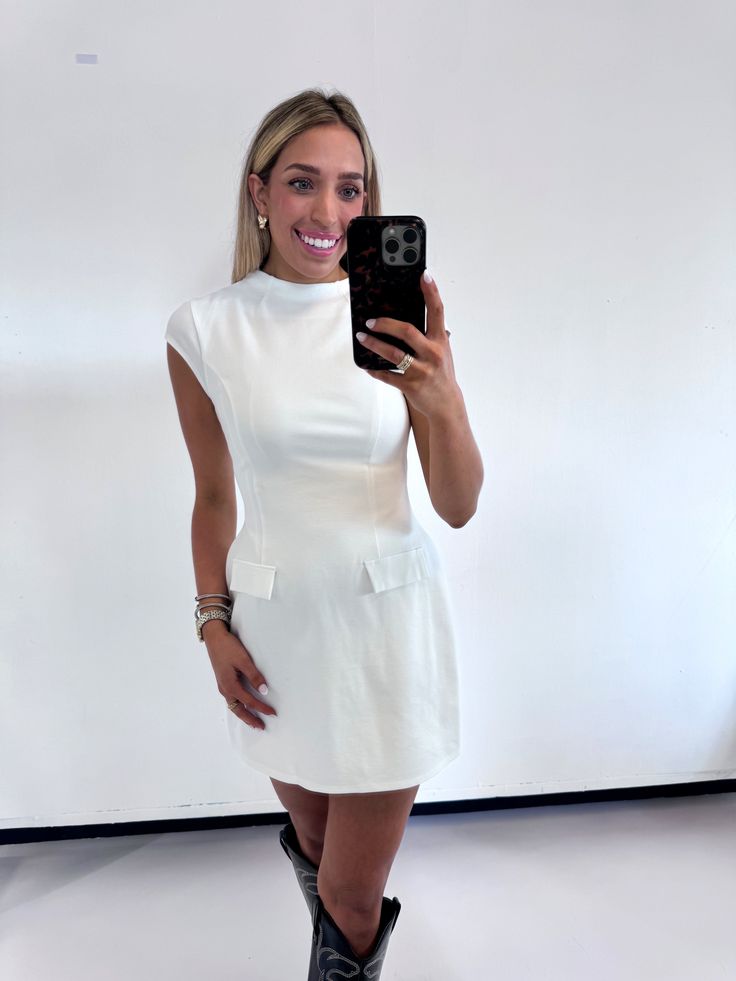 •Lexi is 5'9 wearing a size small �•zips up the middle back White Mini Dress With Back Zipper, Chic White Mini Dress With Back Zipper, White Mini Dress With Back Zipper For Night Out, Mini Dress With Back Zipper For Work, Chic White Dress With Back Zipper, White Sleeveless Dress With Invisible Zipper, White Lined Knee-length Mini Dress, Chic White Mini Dress With Zipper Closure, Casual White Dress With Back Zipper