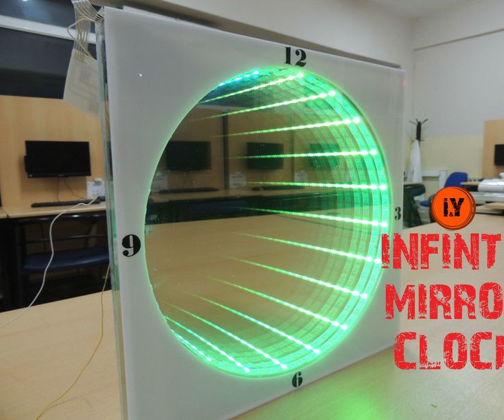 the inside of a mirror with green light coming from it