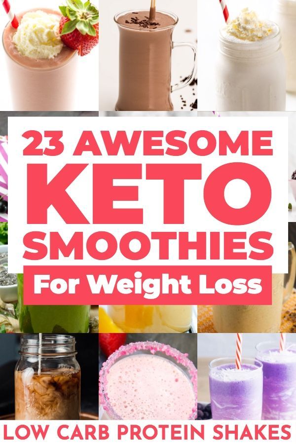 some keto smoothies are shown in this collage