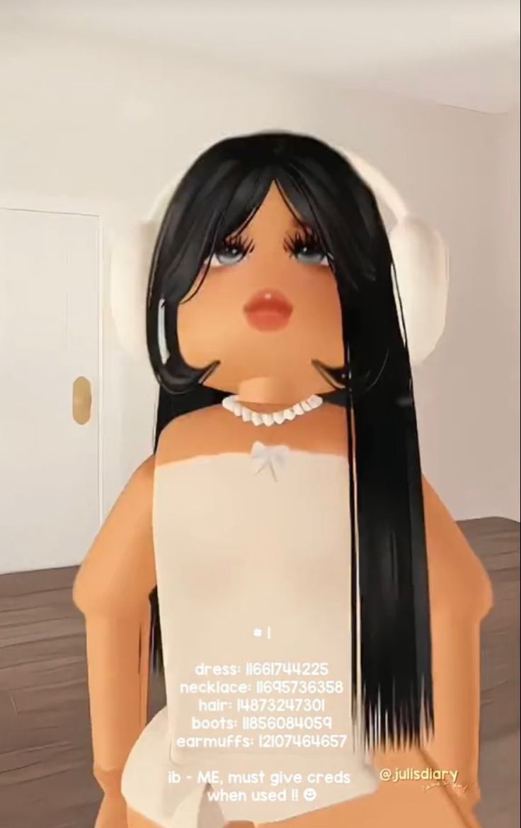 an animated image of a woman with long black hair wearing a white dress and pearls