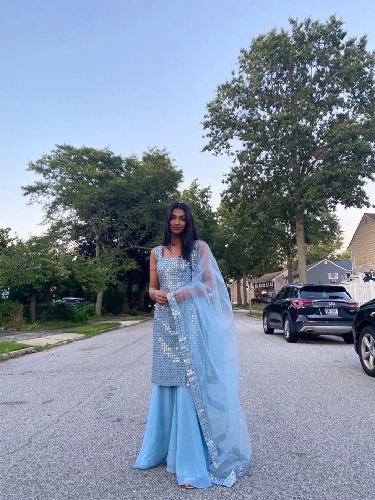 Blue and silver sharara suit Light Blue Traditional Dress, Light Blue Indian Suit, Light Blue Desi Dress, Pastel Blue Sharara, Light Blue Sharara Suit, Light Blue Gharara, Light Blue Punjabi Suit, Light Blue Indian Outfit, Punjabi Suit 2023