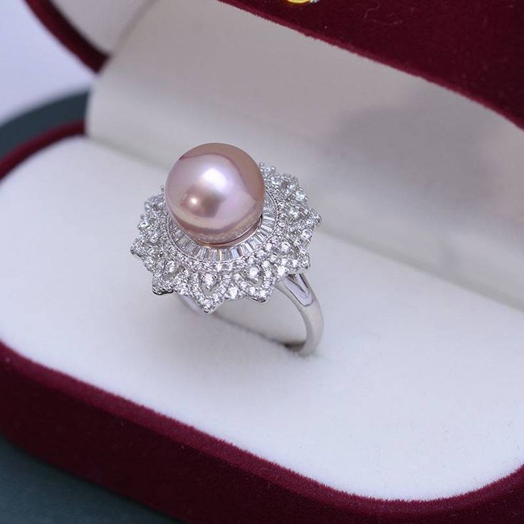 10-11mm Freshwater Pearl & Round CZ Ring - House Of Pearls Elegant Pearl Ring With Brilliant Cut, Luxury Round Ring With Pearl Drop, Luxury Round Pearl Drop Ring, Elegant Silver Pearl Ring With Center Stone, Elegant Pearl Ring With Diamond In Round Cut, Fine Jewelry Diamond Ring With Pearl Drop, Luxury Pearl Ring With Cubic Zirconia Round Cut, Luxury Pearl Ring With Cubic Zirconia, Elegant Pearl Ring With Round Cut Center Stone