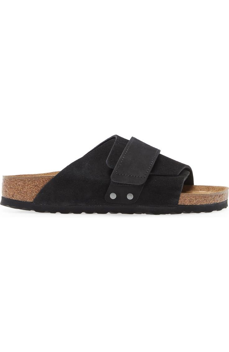 Birkenstock Kyoto Slide Sandal (Women) | Nordstrom Modern Slide Footbed Sandals With Cork-bed Midsoles, Calf Leather Slip-on Slides With Rubber Sole, Casual Slide Sandals With Cork-bed Midsoles, Outdoor Leather Slides With Non-slip Sole, Birkenstock Kyoto, Suede Slide Sandals With Cork-bed Midsoles, Sandal Women, Slide Sandals, Birkenstock