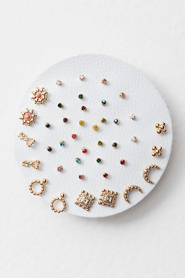 Set of 40 small delicate studs including 13 sets with shimmering stones and 7 sets with fun metal shapes. Easily mix and match to create your unique look. Boho Stud Earrings, Pretty Rainbow, Natural Essence, Unique Studs, Tiny Rings, Winter 23, Tiny Studs, Stud Set, Earring Studs