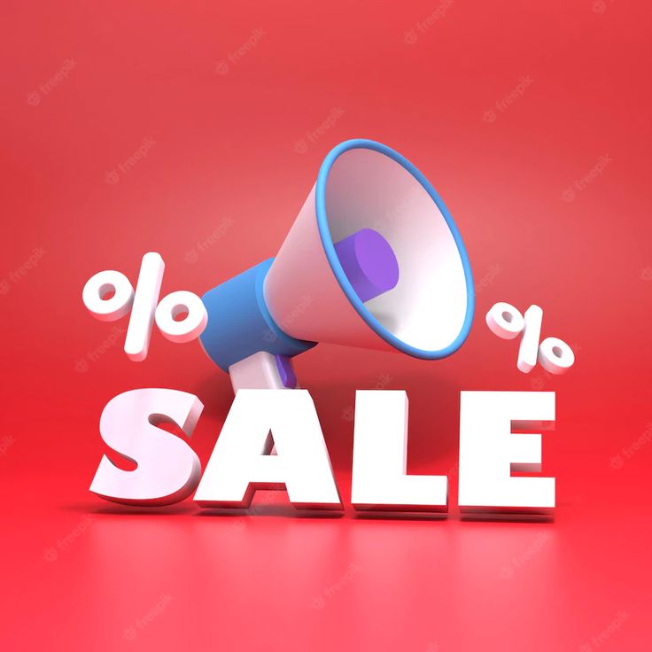 a red background with the words sale and a bullhorn on it's side