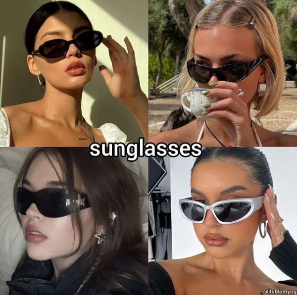 four different pictures of women wearing sunglasses