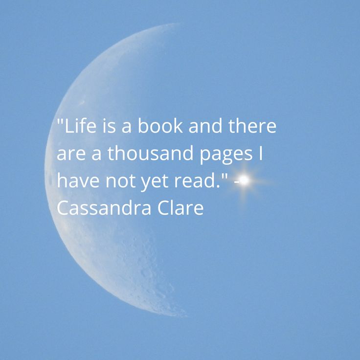 a half moon with a quote about life is a book and there are a thousand pages i have not yet read