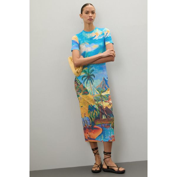 Multicolored (95% polyester 5% elastane). Casual Dress. Crew neck. Short sleeves. Pull on. 50" from shoulder to hemline. Imported.¬† Summer Graphic Print Midi Dress, Summer Midi Dress With Graphic Print, Casual Elastane Maxi Dress For Summer, Casual Summer Midi Dress In Elastane, Summer Bodycon Elastane Dresses, Printed Bodycon Beach Dress, Printed Bodycon Dress For The Beach, Beach Bodycon Printed Dresses, Summer Stretch Dress Made Of Elastane