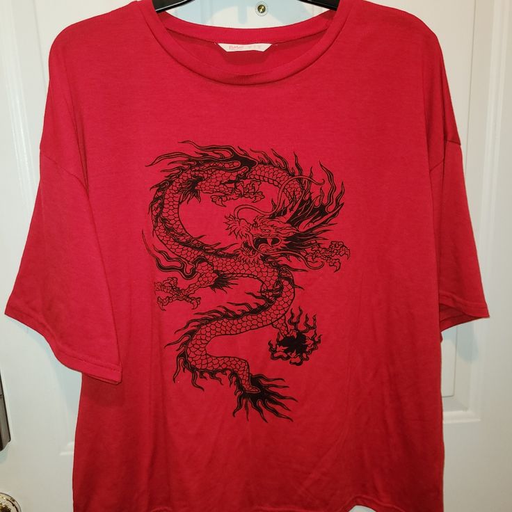 Romwe Red Dragon Tee Shirt No Tags But Only Worn Once. So Feels Brand New. Smoke Free Pet Free Home Open To All Offers Thanks For Looking! Happy Shopping! Red Crew Neck Top With Graphic Print, Red Graphic Tee With Screen Print, Red Graphic Print Tee Shirt, Red Crew Neck Shirt With Relaxed Fit, Red Relaxed Fit Crew Neck Shirt, Red Relaxed Fit Shirt With Crew Neck, Red Graphic Tee Shirt With Crew Neck, Red Crew Neck Graphic Tee Shirt, Casual Red Tops With Graphic Print