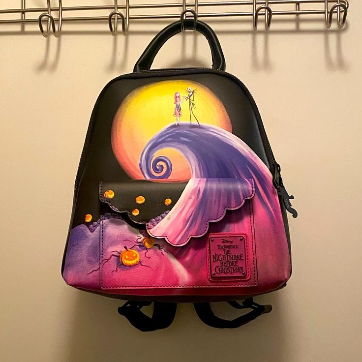 Nightmare Before Christmas Backpack, Amazon List, Spooky Stuff, Disney Bags, Mini Backpacks, Painted Bags, Loungefly Bag, The Spiral, Disney Bag