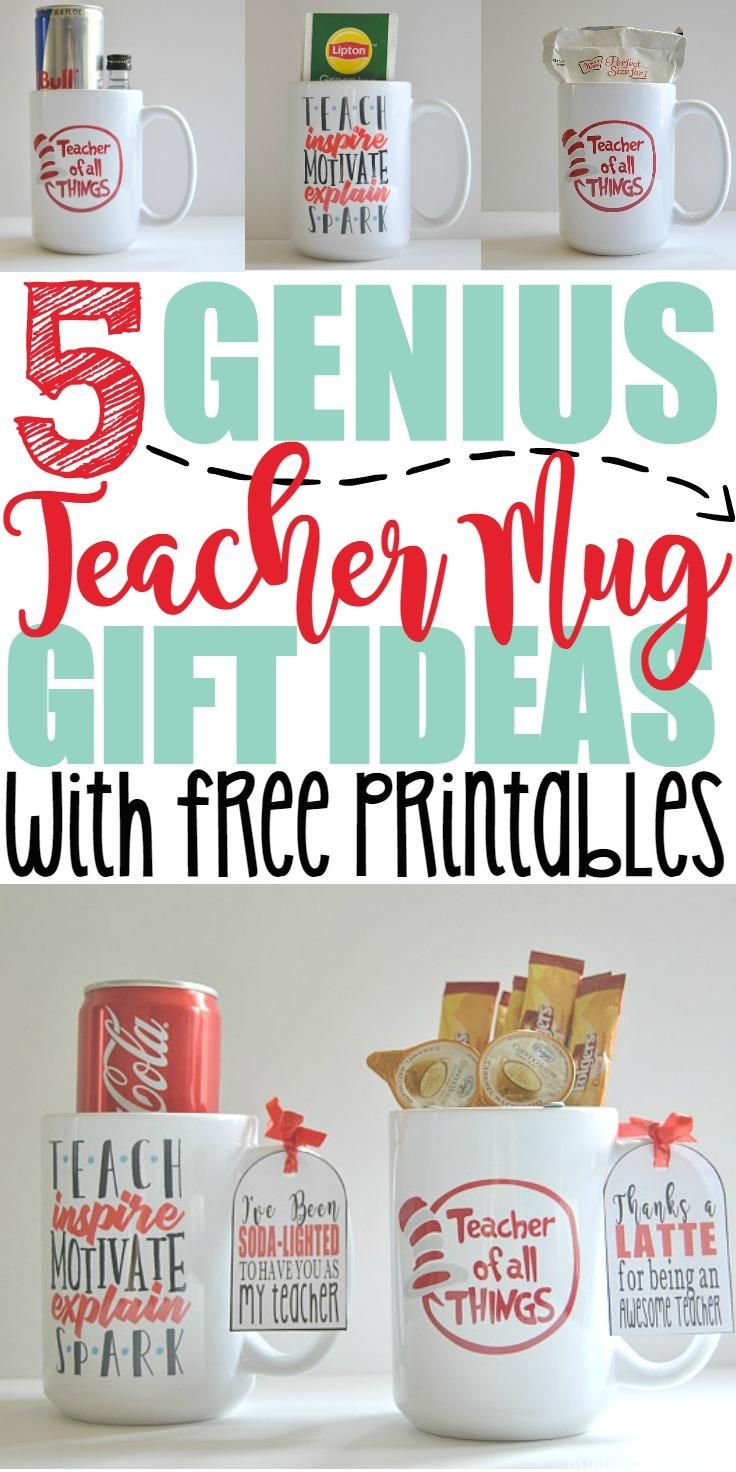 coffee mugs with free printables for teacher's day and christmas gifts