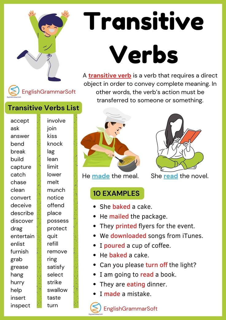 Transitive Verbs (Examples & List) Transitive Verbs Worksheet, Transitive And Intransitive Verbs, Verb Definition, Intransitive Verbs, Verbs For Kids, Direct Object, Verb List, Verb To Have, Verb Chart