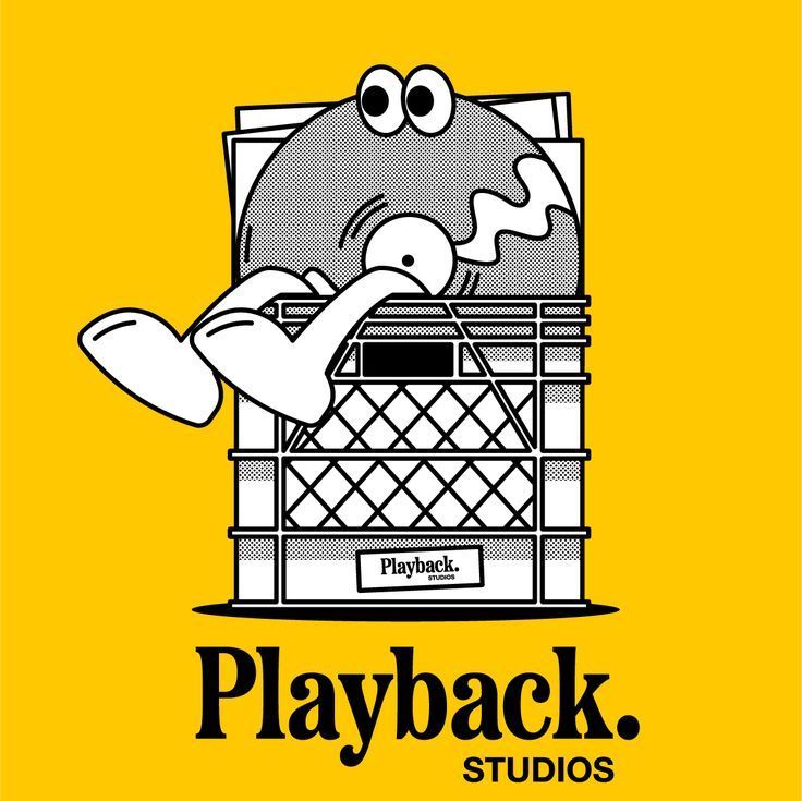 the logo for playback studios with an image of a cartoon character in front of it