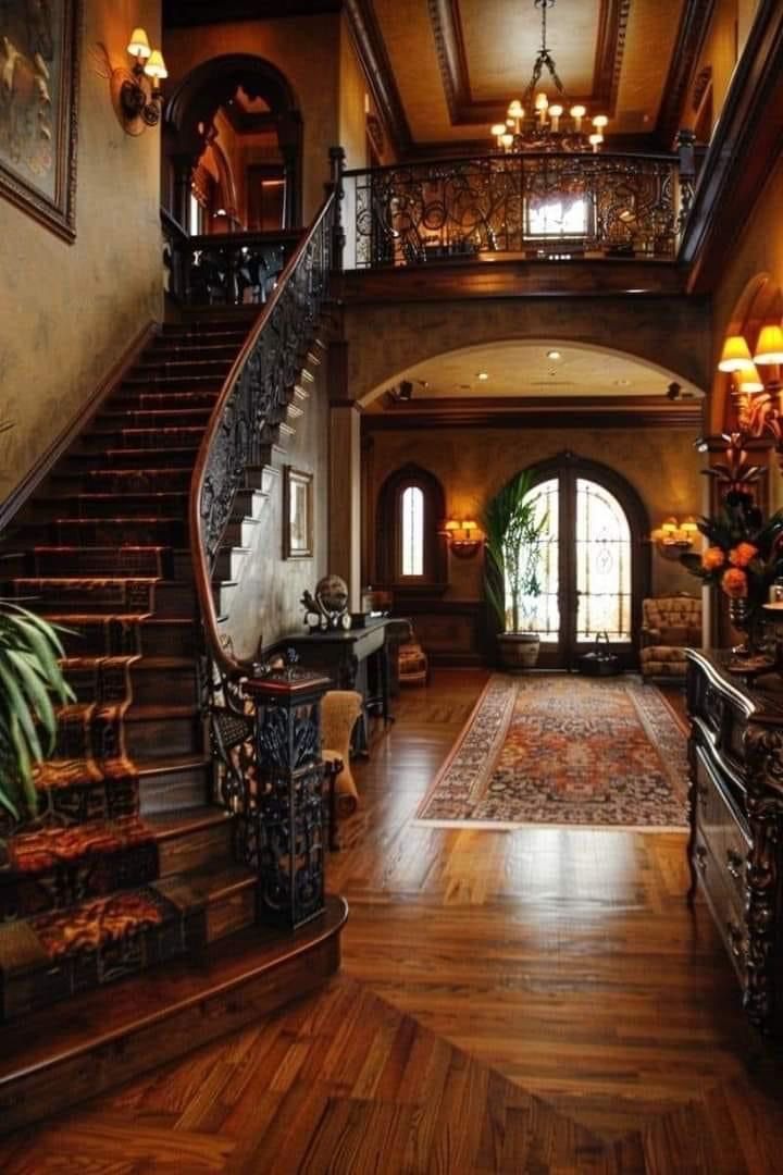 Fancy Entryway, Fancy Stairs, Elegant Mansion, Victorian House Interiors, Luxury Staircase, Entryway Decor Ideas, Fancy Kitchens, Dark House, Dream Life House