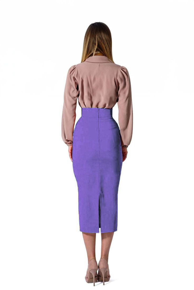 This mid-length Lilac Cotton Skirt is designed with 100% cotton for a comfortable yet stylish look. A great addition to any wardrobe, it features a sleek silhouette and a minimalist design that flatters all body types. Product Features Please Compare your Measurements To our Size Chart Before Purchase Fully Lined Fitted waist Center back seam with invisible zipper Regular fit- true to size Skirt Length is 30 Inches from Waist Hand Wash with mild soap. Fabric is a 100% Cotton Crepe Delivery Time Versatile Fitted Skirt For Fall, Fitted Solid Color Midi Bottoms, Fitted Midi Skirt Solid Color, Fitted Midi Skirt For Fall, Solid Knee-length Daywear Skirt, Solid Color Knee-length Daywear Skirt, Modern Long Pencil Skirt For Spring, Cotton Midi Length Lined Pencil Skirt, Cotton Midi-length Bottoms For Work