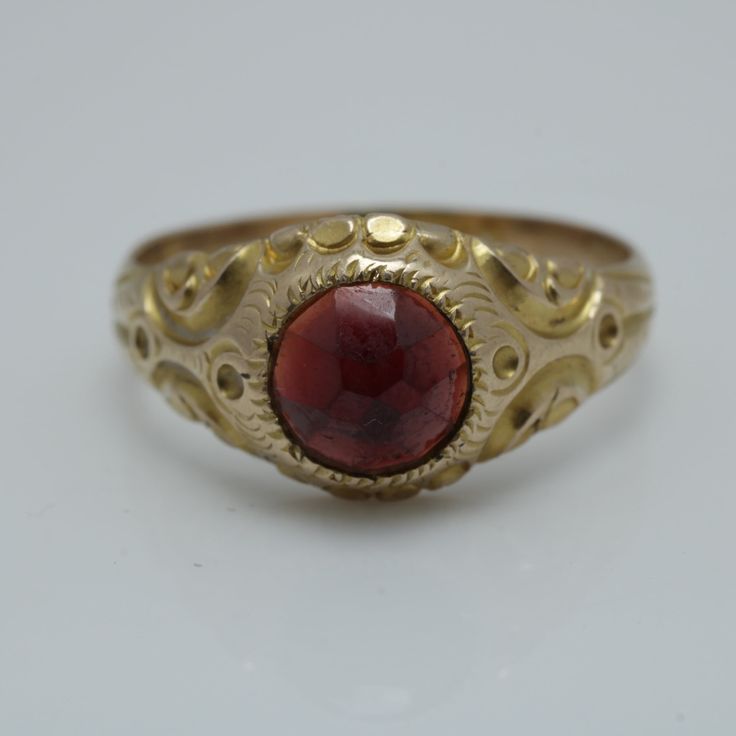 Victorian Rubellite Ring  14k Yellow Gold Size 6.75 can be sized at a low cost  The Ring is 9.42mm across by 4.2mmin Height  Estimated weight 1ct It comes with a new gift box item # 5817 Formal Red Domed Rings, Red Domed Rings For Anniversary, Formal Cabochon Ring With Round Stone, Red Domed Anniversary Ring, Classic Round Cut Cabochon Ring, Classic Ruby Cabochon Ring, Antique Signet Ring With Bezel Setting, Classic Round Cabochon Ruby Ring, 14k Gold Cabochon Ring With Round Band