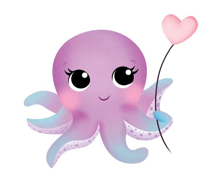 an octopus holding a heart shaped balloon in its's mouth with the word love on it