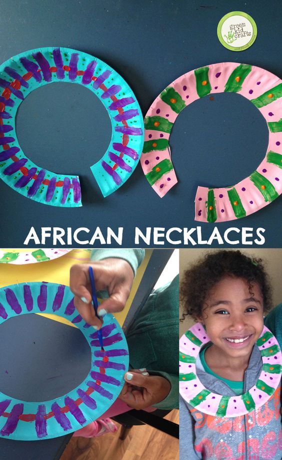 collage of african necklaces made with paper plates and glue to make them look like they are smiling