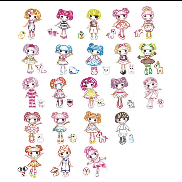 many different colored dolls are arranged in the shape of an image on a white background