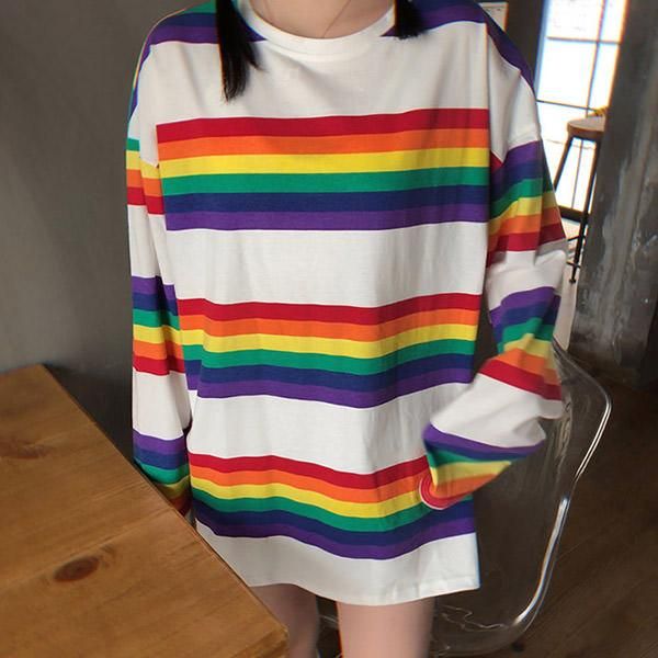 Kawaii Swimsuit, Dark Academia Clothing, Fnaf Oc, Anime Lingerie, Cottagecore Fashion, Kawaii Dress, Striped Long Sleeve Shirt, Rainbow Design, Womens Long Sleeve Shirts