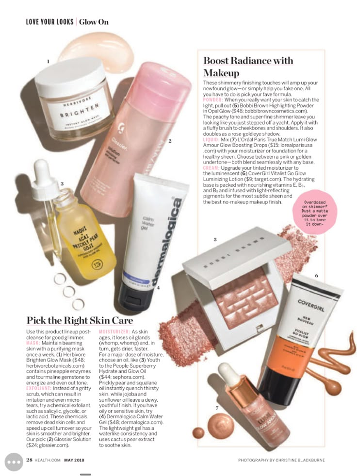 an article about beauty products and their uses in the magazine, which features images of cosmetics