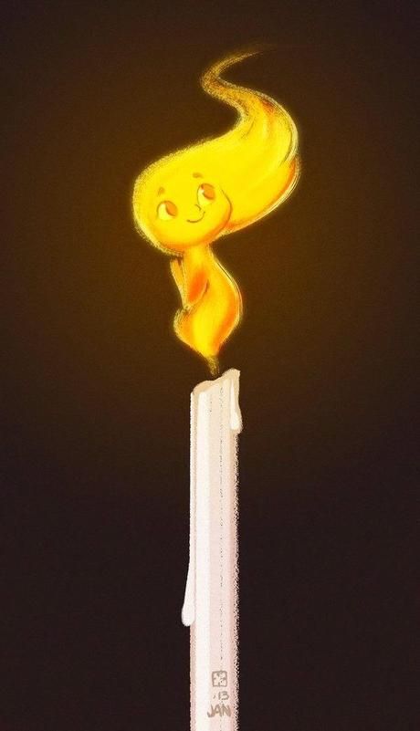 a drawing of a candle with a smiley face on it