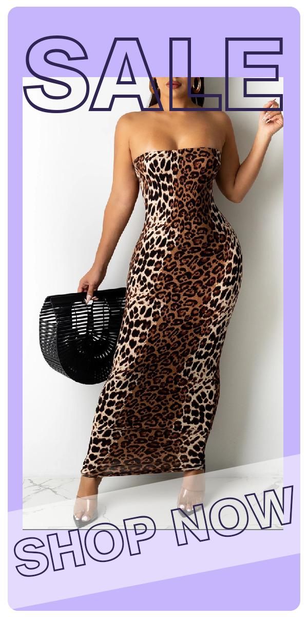 Brown Fashion Sexy Print Leopard Backless Strapless Sleeveless Dress Summer Leopard Print Backless Dress, Trendy Strapless Maxi Dress For Summer, Trendy Sleeveless Dress For Going Out, Non-stretch Sleeveless Dresses For Going Out, Trendy Backless Maxi Dress, Trendy Fitted Strapless Maxi Dress, Chic Summer Club Maxi Dress, Chic Summer Maxi Dress For Club, Trendy Spring Club Maxi Dress