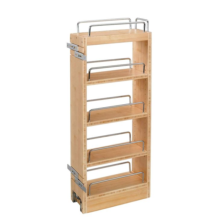 Your seasonings and canned goods will always be within reach with the Rev-A-Shelf 8'' Pullout Wood Wall Cabinet Organizer. This handy organizer features 4 levels of shelving for maximum storage space and easy access. Whether you have a small kitchen or just never seem to have enough storage space, this cabinet organizer is for you. Its open design allows you to instantly see which items are stored where. With 3 out of 4 shelves that are adjustable, you can easily change the height of each depend Rev A Shelf Kitchen, Pull Out Kitchen Storage, Wood Wall Cabinet, Pull Out Spice Rack, Kitchen Spice Rack, Wall Storage Cabinets, Frameless Cabinets, Kitchen Wall Cabinets, Kitchen Clutter