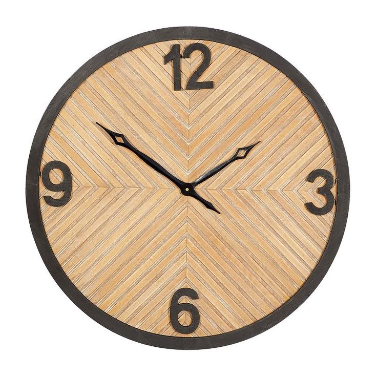 a wooden clock with black numbers on the face and bottom, showing twelve o'clock