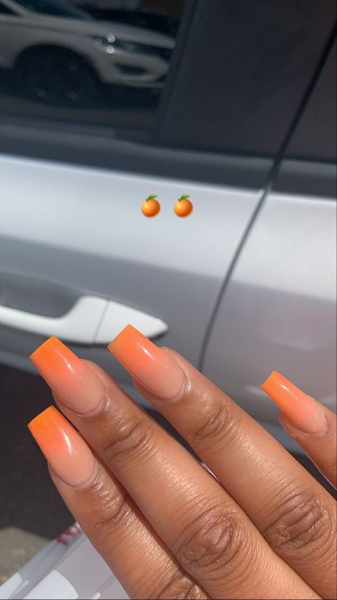 Orange nails Orange Nails With Initial, Simple Orange Acrylic Nails, Beige And Orange Nails, Pastel Orange Nails Design, Orange Oval Acrylic Nails, Brown And Orange Ombre Nails, White And Orange Nail Designs, Milky Orange Nails, Baby Orange Nails