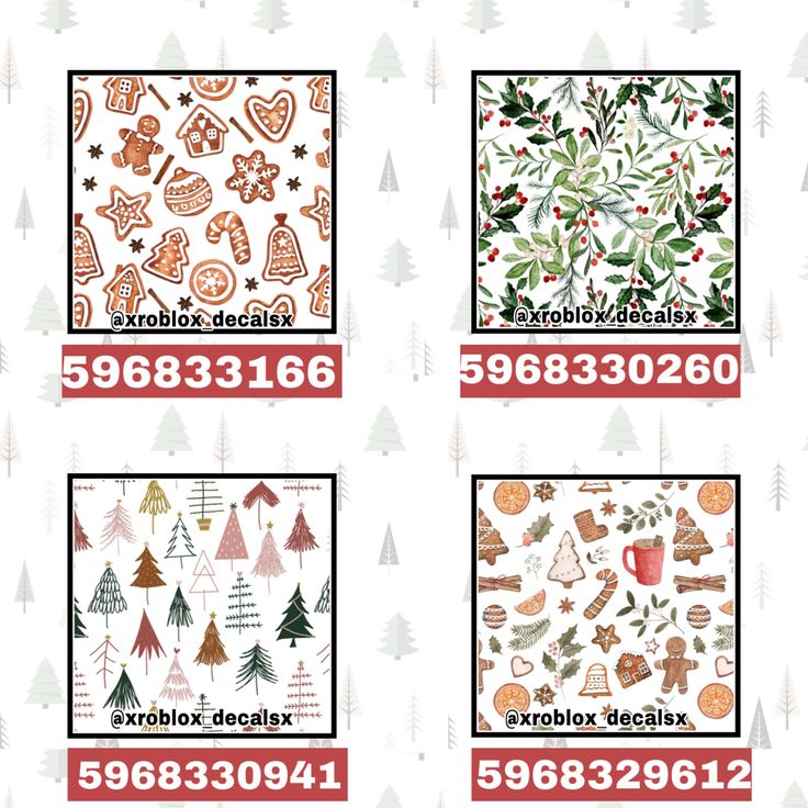 four different christmas themed wallpapers in red, white and green with the same design