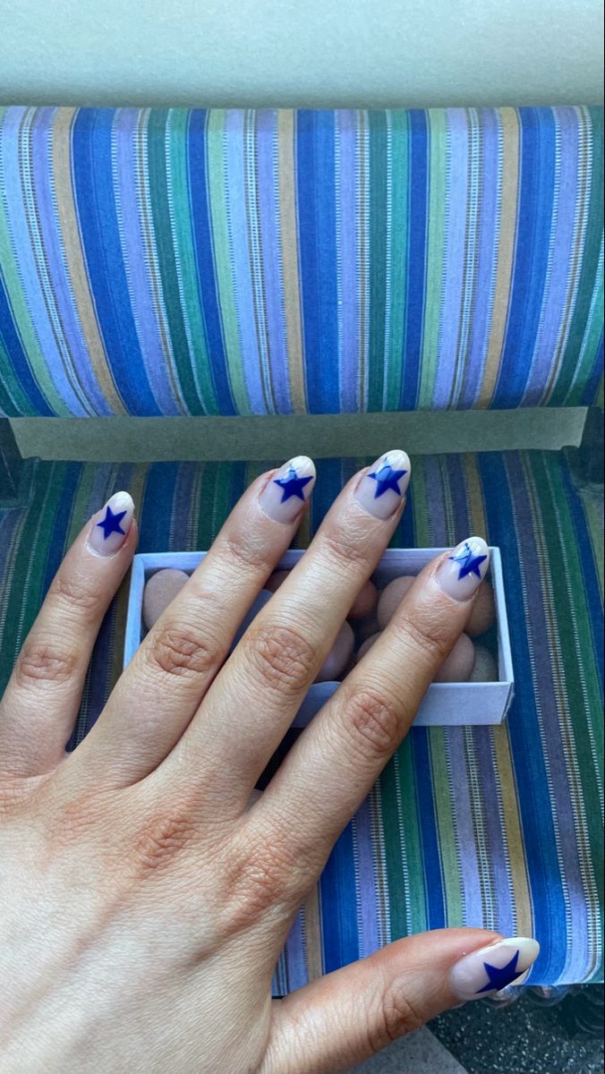 blue nails nail art star nail art stars biab blue star nails nail design nail design inspo funky nails nail inspo summer nail Inso trending nail design Blue Star Nails, Navy Blue Nail Designs, Nails April, Star Nail Designs, Piercings Ideas, Navy Nails, Navy Blue Nails, Mens Nails, Formal Nails