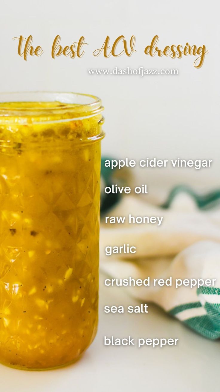 an apple cider vinegar recipe in a jar with ingredients labeled on the label below