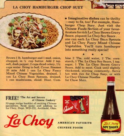 an old ad for chili sauce with the caption'la choy'in it