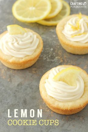 lemon cookie cups with frosting and sliced lemons