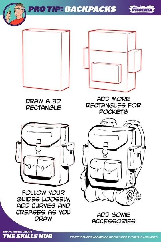 the instructions for how to draw backpacks