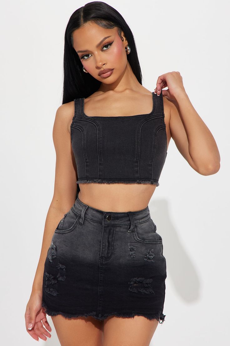 Available In Vintage Wash And Black. Denim Top Sleeveless Scoop Neck Seam Detail Distressed Detail Back Zipper Closure Washed Cropped Stretch Disclaimer: Due To The Specialized Wash & Distressing Process, Each Garment Is Unique. 70% Cotton 28% Polyester 2% Spandex Imported | Pick A Side Denim Top in Black size 1X by Fashion Nova Sleeveless Black Denim Top, Trendy Fitted Black Denim Vest, Sleeveless Denim Top For Night Out In Spring, Black Denim Vest For Summer, Fitted Dark Wash Tank Top, Fitted Dark Wash Sleeveless Tank Top, Edgy Fitted Sleeveless Denim Vest, Fitted Black Sleeveless Denim Vest, Casual Ripped Sleeveless Tank Top