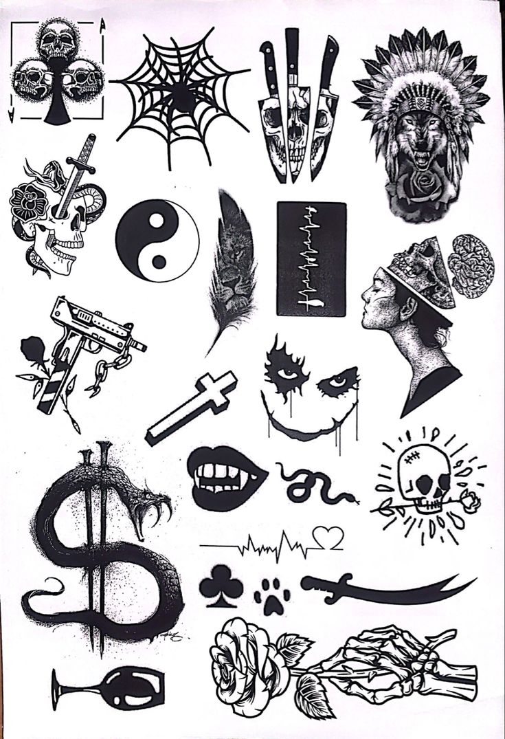 an assortment of tattoo designs and symbols