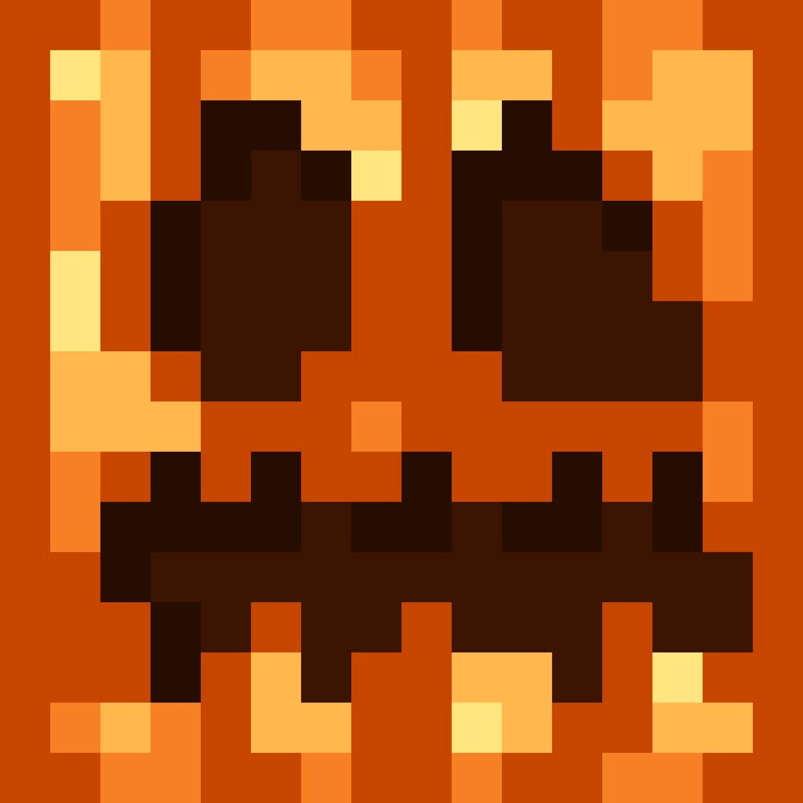 an orange and brown pixellated background with black squares in the shape of a skull