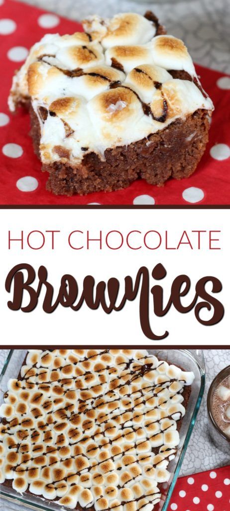 hot chocolate brownies with marshmallows on top and the words hot chocolate brownies above them