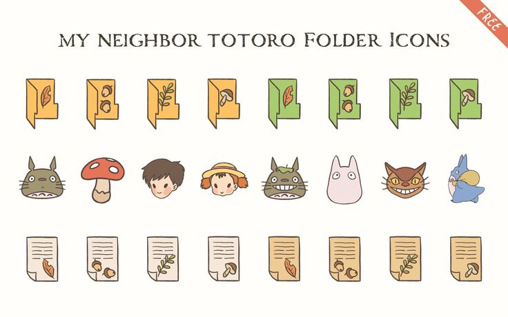 an image of some type of cartoon characters in different colors and sizes, with the text'my neighbor totoro folder icons'above them