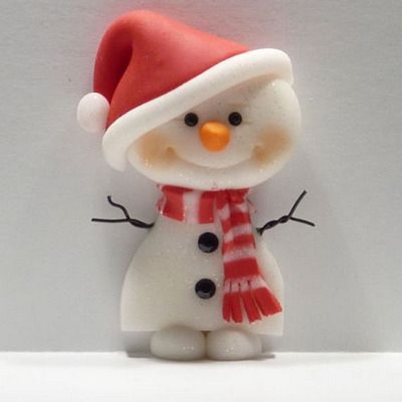 a snowman figurine wearing a red hat and scarf