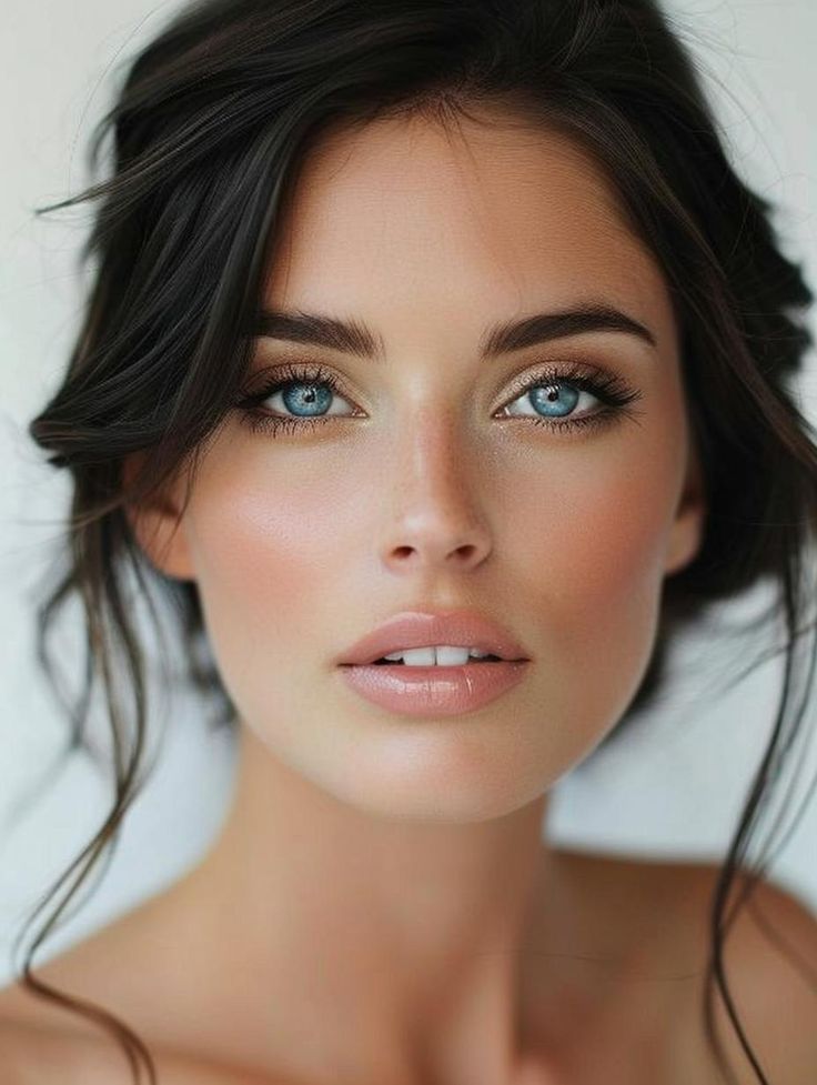 a beautiful young woman with blue eyes and brown hair