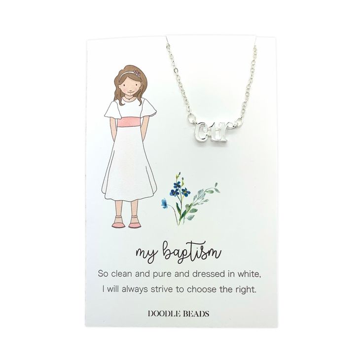 "LDS girl baptism gift - Happy Baptism Day card with silver CTR necklace. A cherished keepsake necklace for any girl on her special baptism day. Quote: \"My Baptism - So clean and pure and dressed in white, I will always strive to choose the right. \" A perfect remembrance keepsake gift. J E W E L R Y ∙ D E T A I L S * MATERIAL: Silver Plated / Brass * PENDANT SIZE: 6mm x 13mm * CHAIN LENGTH: 13\" chain + 2\" chain extender * CLASP STYLE: Lobster claw * CRAFTED WITH LOVE P R O C E S S I N G ∙ T Happy Baptism Day, Lds Baptism Gifts, Baptism Presents, Baptism Necklace, Baptism Invitations Girl, Lds Baptism, Baptism Cards, Baptism Girl, Baptism Invitations