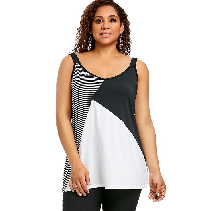 Plus Size V Neck Striped Tank Top - Black Stripe - 3U54206612 - Women's Clothing, Plus Size Women's Clothing  #PlusSizeWomensClothing #Women's #Clothing # #Plus #Size #Women's #Clothing Simple Tank Tops, Plus Size Tankini, V Neck Tank Top, Plus Size Tank Tops, Trendy Plus Size Clothing, Summer Tank Tops, Plus Size Womens Clothing, Striped Tank Top, Striped Tank