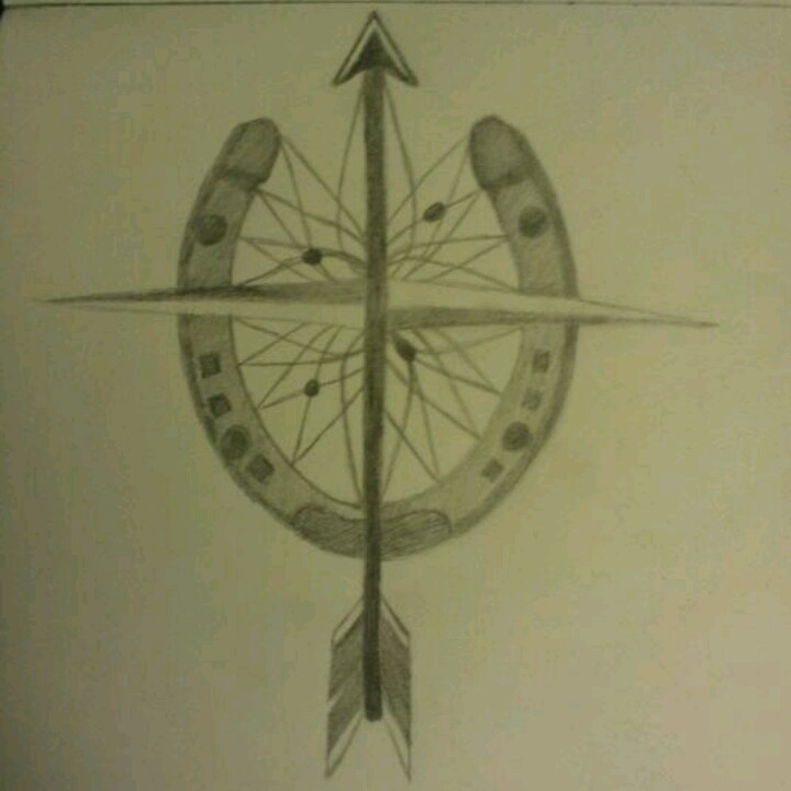 a drawing of a compass with an arrow on it