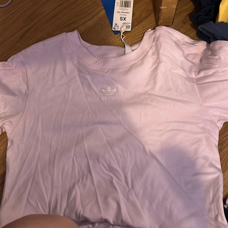 New With Tags Women’s Pink Xs Adidas Shirt Trendy Adidas T-shirt For Spring, Basic White Adidas Tops, White Basic Adidas Tops, Basic Adidas Tops For Streetwear, Adidas Trendy Fitted Tops, Adidas Fitted Short Sleeve Tops, Trendy Fitted Adidas Tops, Adidas Summer Tops With Crew Neck, Basic Adidas Cotton Tops