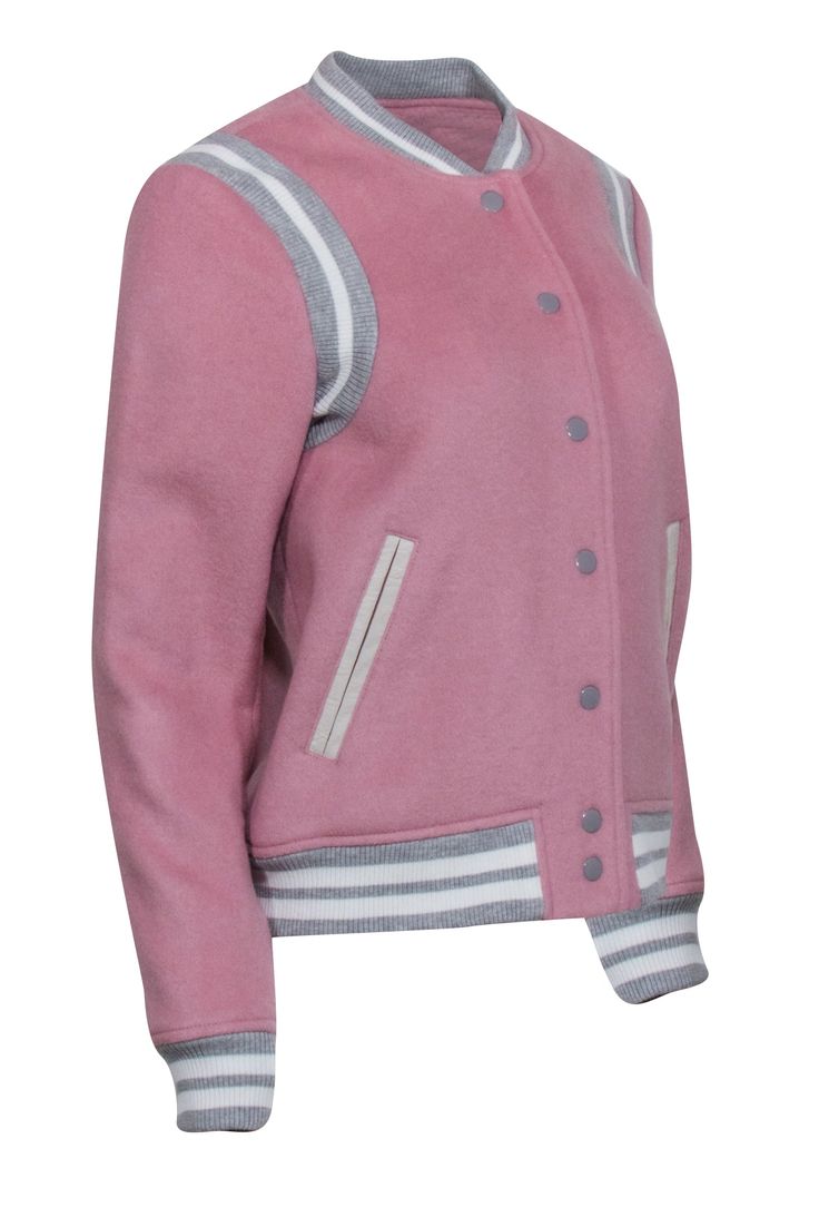 This Parker letterman jacket is your ultimate go-to for sporty chic weekend wear! This jacket is like a burst of playful energy, with its vibrant pink and grey color scheme that screams fun and confidence. The classic letterman design adds a touch of athletic charm. So throw it on, embrace your inner cool girl, and get ready to take the weekend by storm in this Parker stunner. Size S Shell 80% Wool, 20% Polyester Rib Trim 57% Polyester, 31% Cotton, 11% Nylon, 1% Elastane Faux Leather 50% Polyure Fall Sports Varsity Jacket In College Style, Fall Sports College Style Varsity Jacket, College Style Varsity Jacket For Fall Sports, Fall Sports Track Jacket In College Style, Fall College Style Track Jacket For Sports, Trendy Varsity Jacket For Spring Sports, Spring Trendy Varsity Jacket For Sports, Trendy Spring Varsity Jacket For Sports, Fall Sporty Varsity Jacket