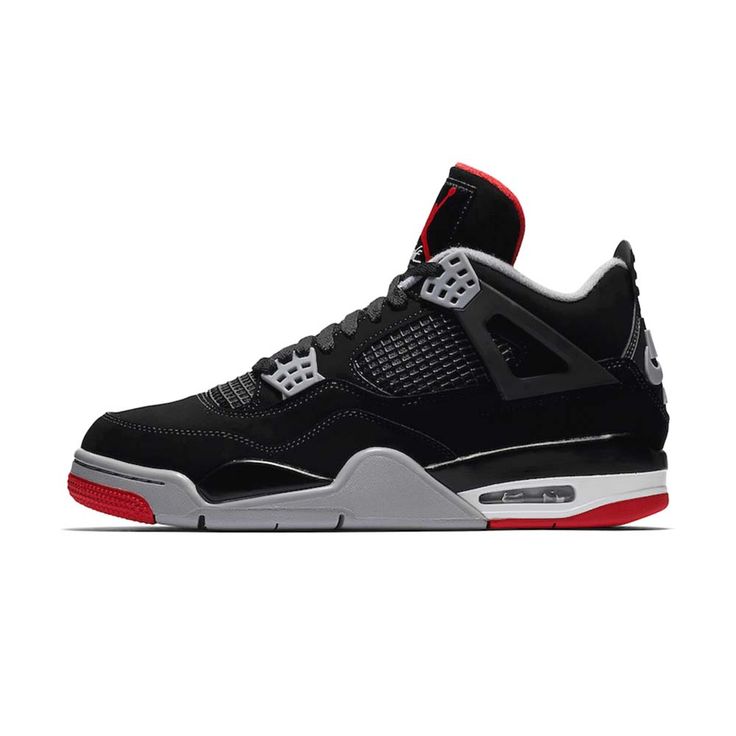 The 2019 edition of the Air Jordan 4 ‘Bred’ celebrates the 30th anniversary of the classic silhouette, appearing in the same colorway that Michael Jordan wore when he sank ‘The Shot’ during the first round of the 1989 NBA playoffs. It’s rendered in a build that’s faithful to the original, complete with a black nubuck [...] Jordans 4, Air Jordan 4 Bred, Jordan 4 Retro Bred, Retro Jordans, Bred 4, Air Jordan Retro 4, Jordan 4 Bred, Original Air Jordans, Nike Jordans