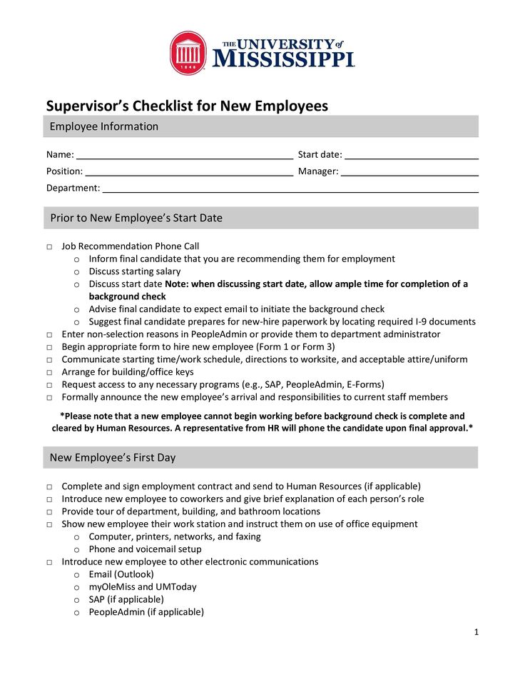 the employee checklist for new employees is shown in this document, which contains information about their work